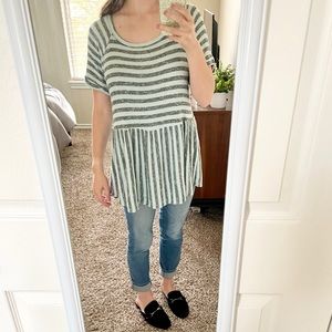 Andrée by UNIT Stripped Mint Gray Ribbed Top